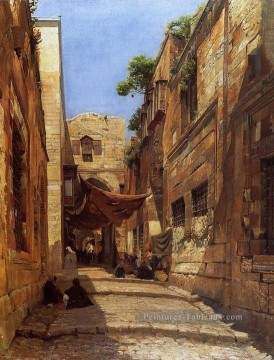  oriental - Scène de rue à Jérusalem Gustav Bauernfeind orientaliste
